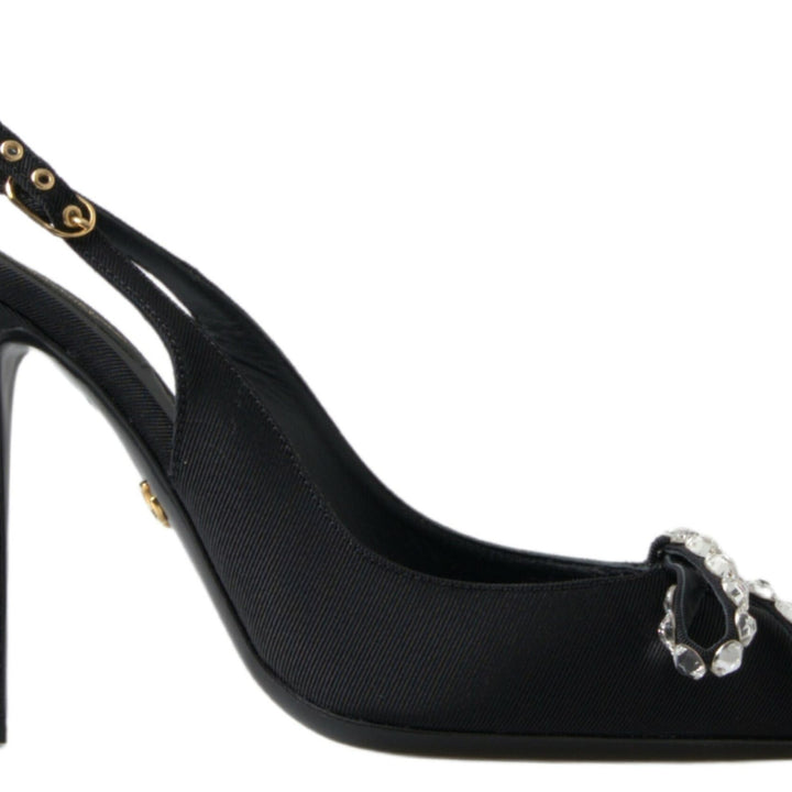 Dolce & Gabbana Black Crystal Embellished Slingback Heel Shoes