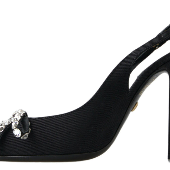 Dolce & Gabbana Black Crystal Embellished Slingback Heel Shoes