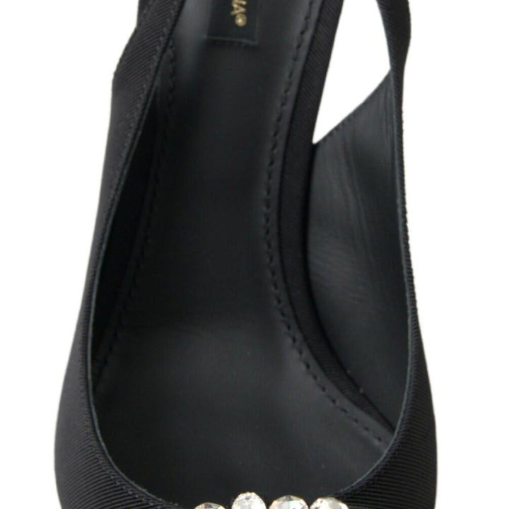 Dolce & Gabbana Black Crystal Embellished Slingback Heel Shoes