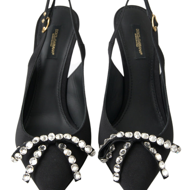 Dolce & Gabbana Black Crystal Embellished Slingback Heel Shoes