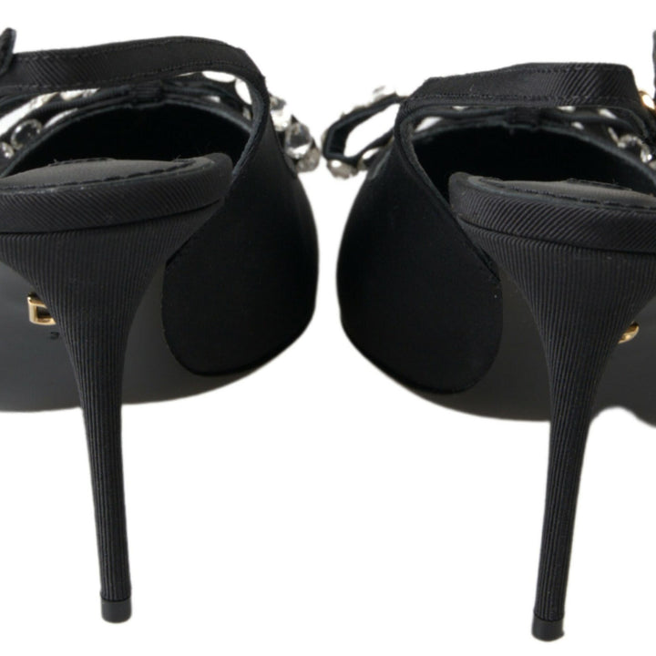 Dolce & Gabbana Black Crystal Embellished Slingback Heel Shoes