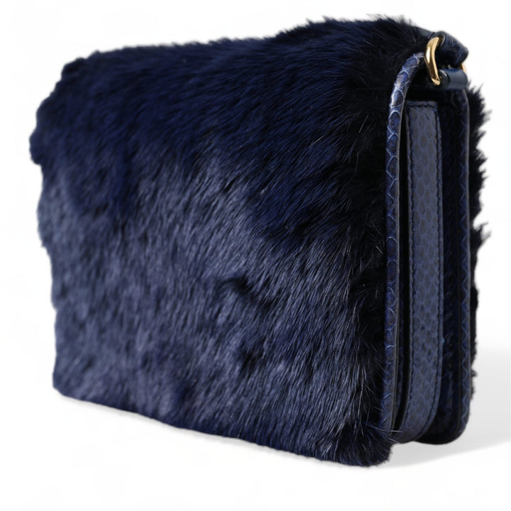 Dolce & Gabbana Dark Blue Fur Ayers Lily Twist Crossbody Shoulder Bag