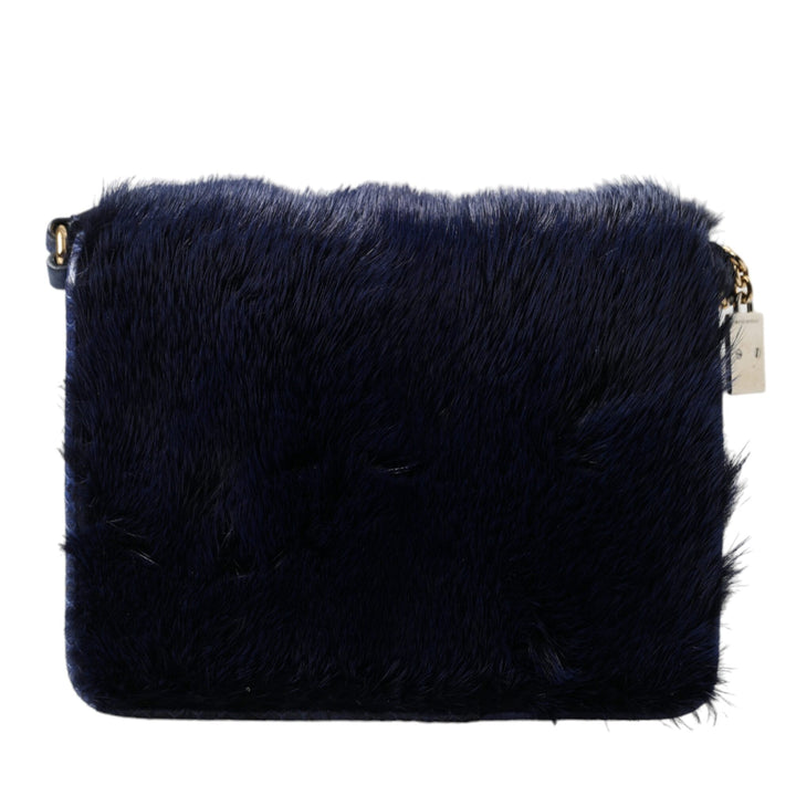 Dolce & Gabbana Dark Blue Fur Ayers Lily Twist Crossbody Shoulder Bag