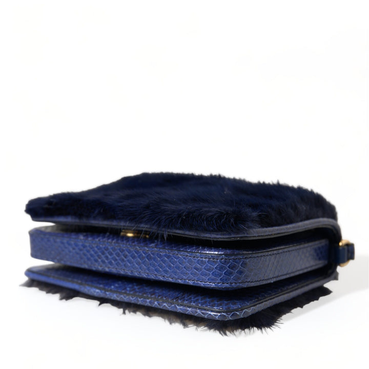 Dolce & Gabbana Dark Blue Fur Ayers Lily Twist Crossbody Shoulder Bag