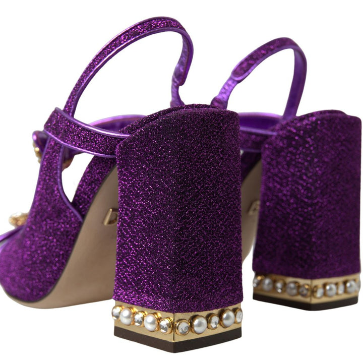 Dolce & Gabbana Purple Ankle Strap Sandals Crystal Shoes