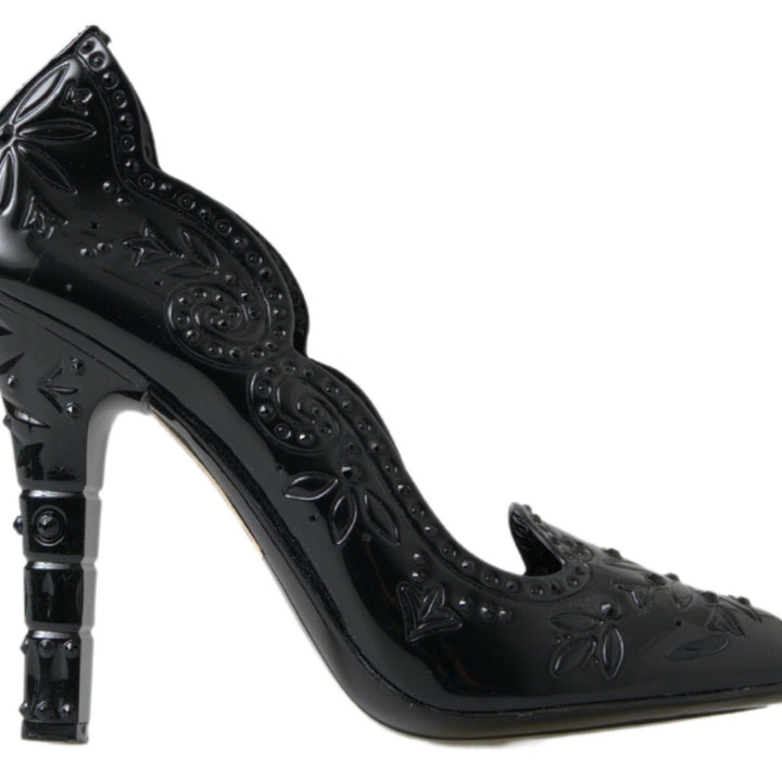 Dolce & Gabbana Black CINDERELLA Floral Crystal Heels Shoes