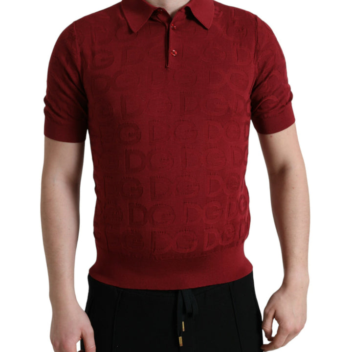 Dolce & Gabbana Maroon Collared Short Sleeve Silk T-shirt