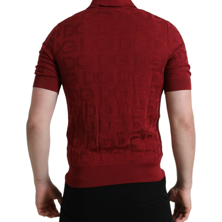 Dolce & Gabbana Maroon Collared Short Sleeve Silk T-shirt