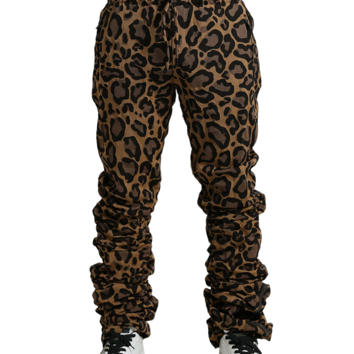 Dolce & Gabbana Brown Leopard Jacquard Jogger Pants