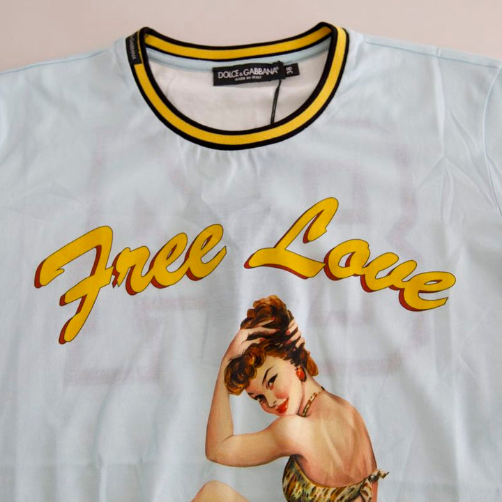 Dolce & Gabbana Light Blue Cotton Free Love Crew Neck T-shirt