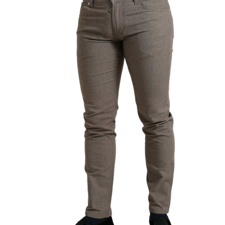 Dolce & Gabbana Brown Cotton Stretch Skinny Men Pants