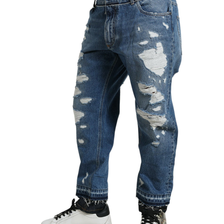 Dolce & Gabbana Blue Tattered Cotton Men Denim Jeans