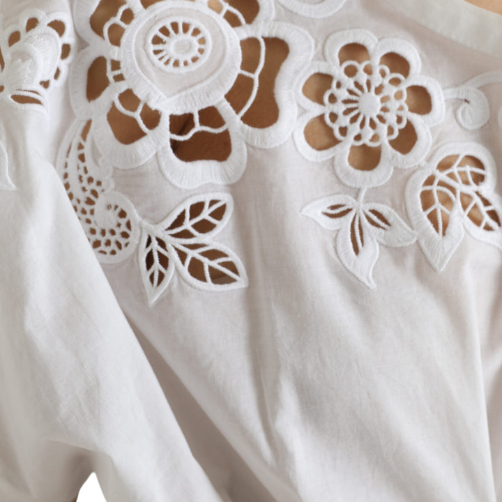 Dolce & Gabbana White Cotton Floral Cut Out Blouse Top