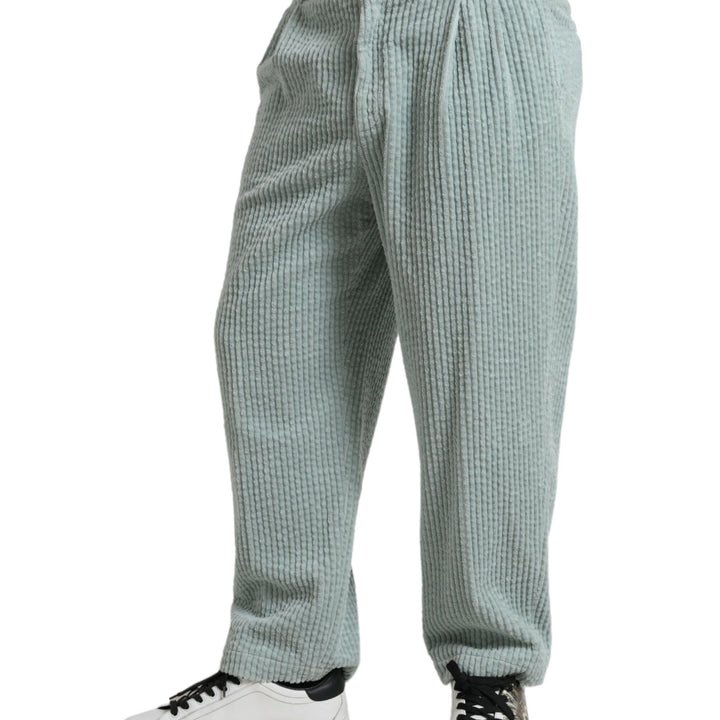 Dolce & Gabbana Light Blue Corduroy Straight Cotton Pants