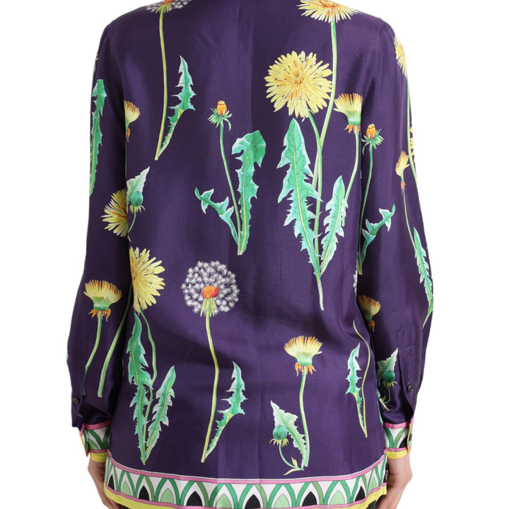 Dolce & Gabbana Purple Floral Print Twill Shirt Blouse Top