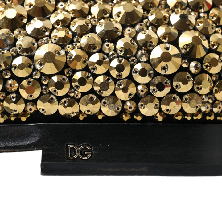 Dolce & Gabbana Black Gold Embellished Derby Dress Shoes