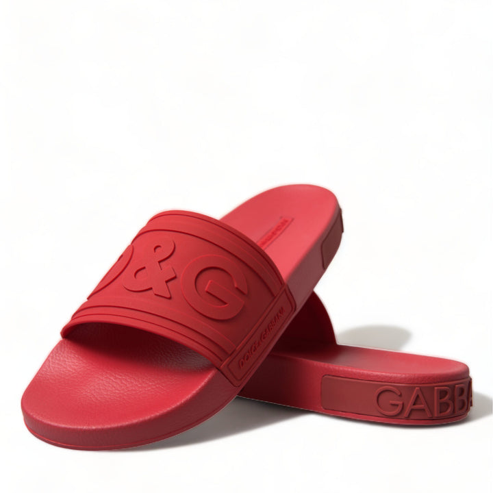 Dolce & Gabbana Red Rubber Summer Beach Slides Sandals