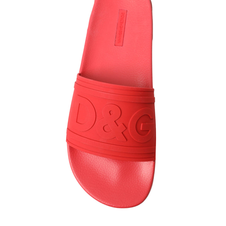 Dolce & Gabbana Red Rubber Summer Beach Slides Sandals