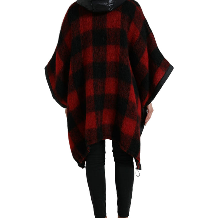 Dolce & Gabbana Black Red Buffalo Check Hooded Poncho Jacket