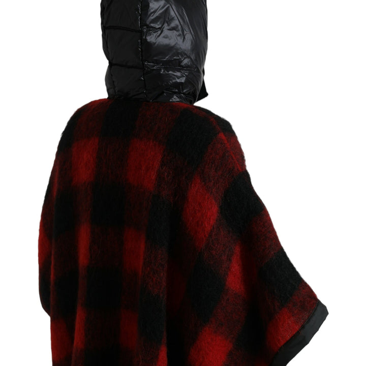 Dolce & Gabbana Black Red Buffalo Check Hooded Poncho Jacket