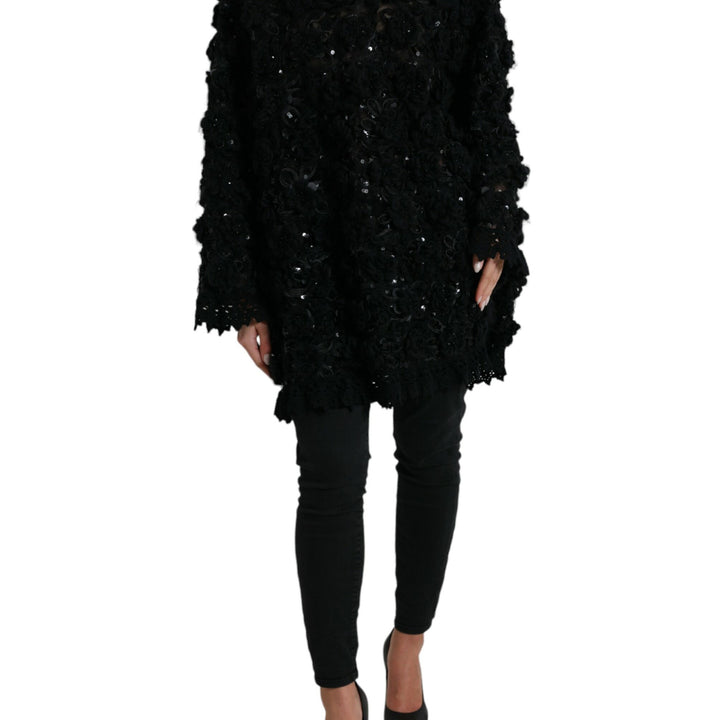 Dolce & Gabbana Black Sequined Embellished Pullover Sweater