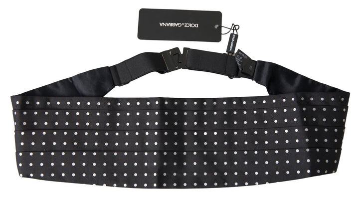 Dolce & Gabbana Black Silk Polka Waist Tuxedo Belt Cummerbund