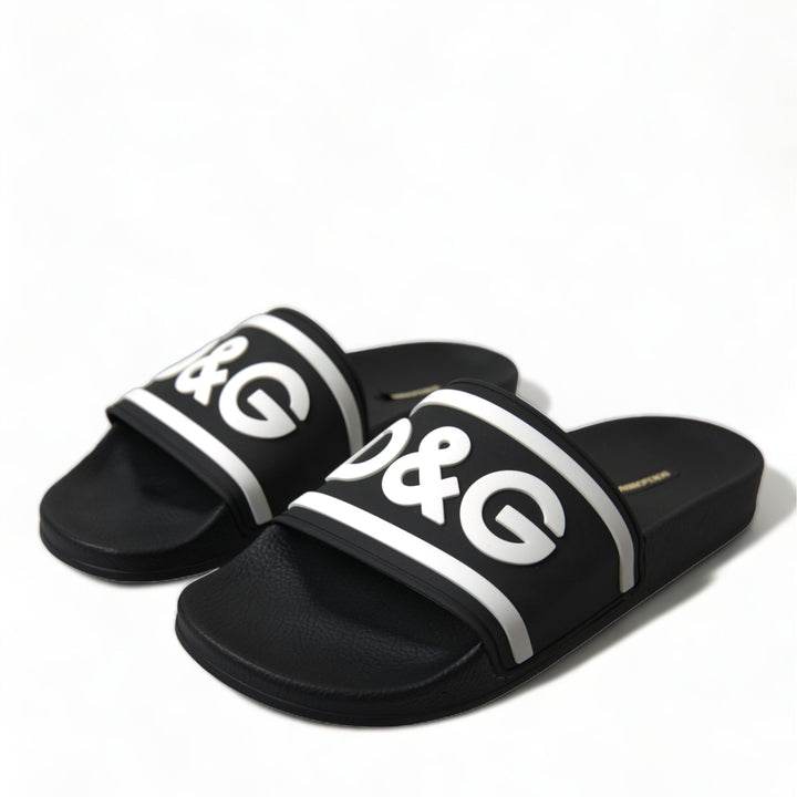 Dolce & Gabbana Black Rubber Sandals Slippers Beachwear Men Shoes