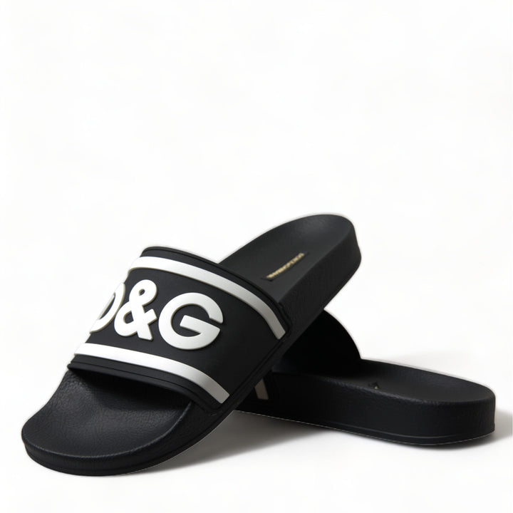 Dolce & Gabbana Black Rubber Sandals Slippers Beachwear Men Shoes