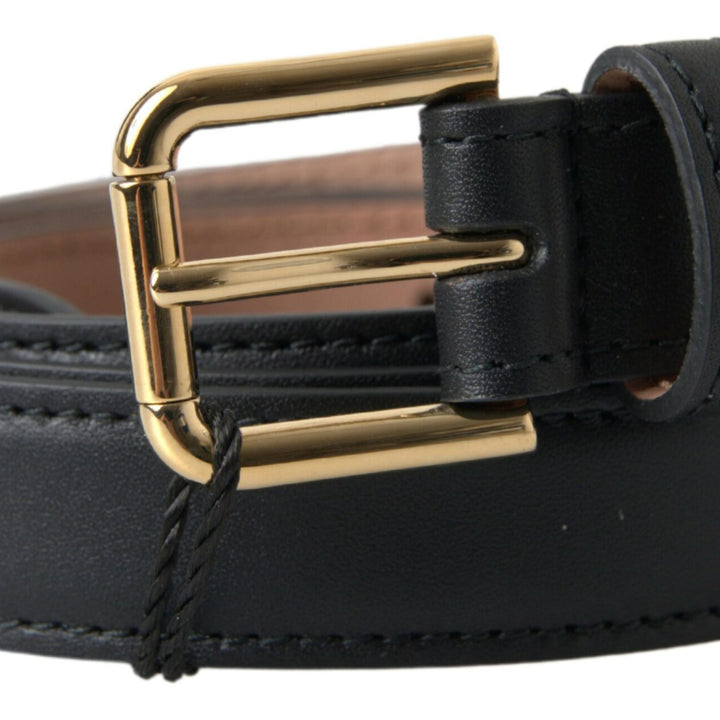 Dolce & Gabbana Black Leather Gold Tone Metal Buckle Belt