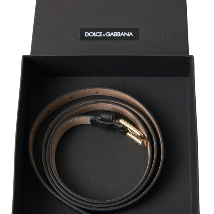 Dolce & Gabbana Black Leather Gold Tone Metal Buckle Belt