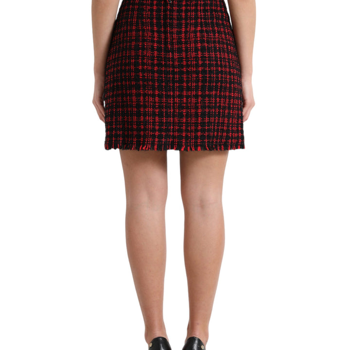 Dolce & Gabbana Black Red Cotton High Waist Tartan Tweed Mini Skirt