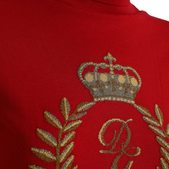 Dolce & Gabbana Red Intarsia Wool Turtleneck Pullover Sweater