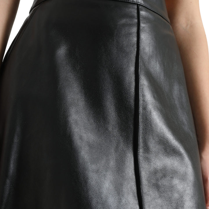 Dolce & Gabbana Black Leather High Waist A-line Mini Skirt