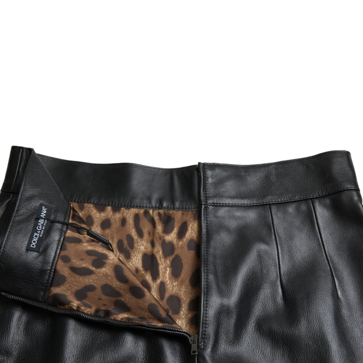 Dolce & Gabbana Black Leather High Waist A-line Mini Skirt