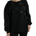 Dolce & Gabbana Black Pullover Floral Logo Applique Sweater