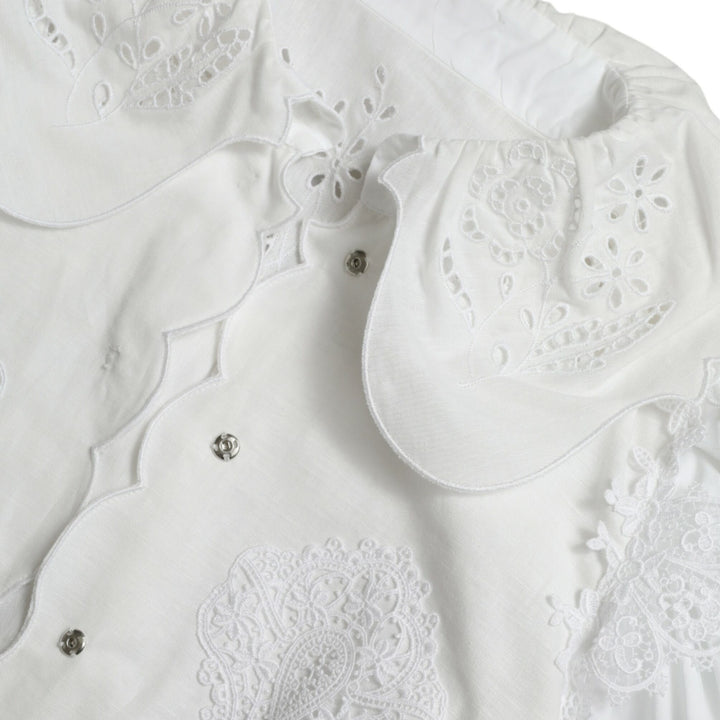 Dolce & Gabbana White Cotton Lace Trim Collared Blouse Top