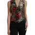 Dolce & Gabbana Brown Leopard Rose Silk Waistcoat Vest Top