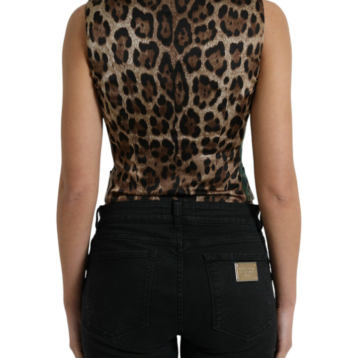 Dolce & Gabbana Brown Leopard Rose Silk Waistcoat Vest Top