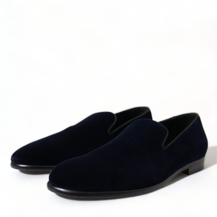 Dolce & Gabbana Blue Velvet Formal Loafers Dress Shoes