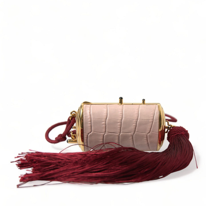 Dolce & Gabbana Pink Exotic Leather Mini Mirror Tassel Makeup Bag