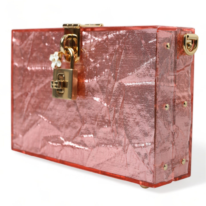 Dolce & Gabbana Metallic Pink Plexi Gold Chain Shoulder BOX Bag