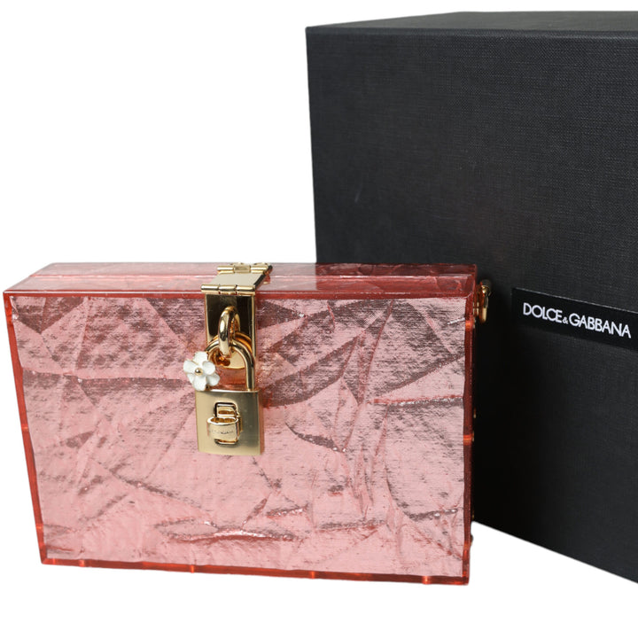 Dolce & Gabbana Metallic Pink Plexi Gold Chain Shoulder BOX Bag