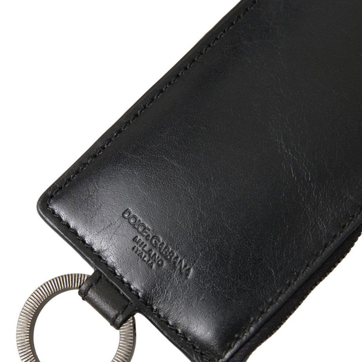 Dolce & Gabbana Black Leather Lanyard Logo Card Holder Men Wallet