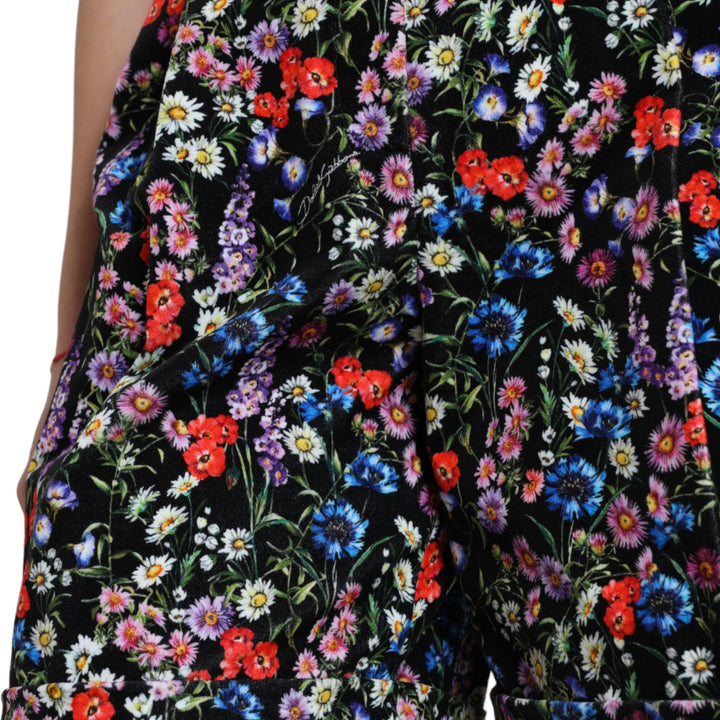 Dolce & Gabbana Black Floral High Waist Hot Pants Shorts