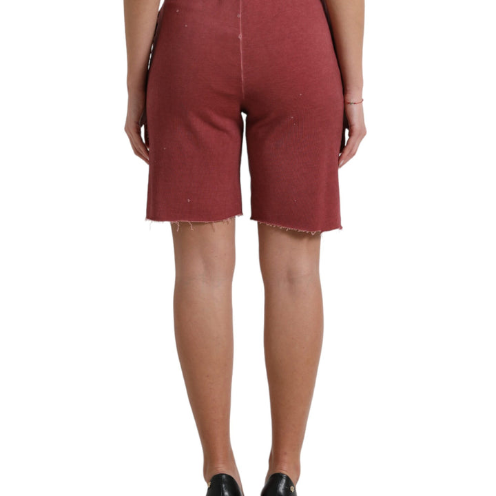 Dolce & Gabbana Maroon Cotton High Waist Sweatshorts Shorts