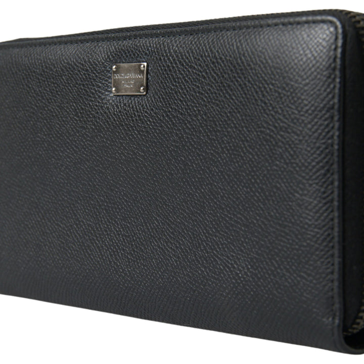 Dolce & Gabbana Black Leather Zip Around Continental Men Wallet