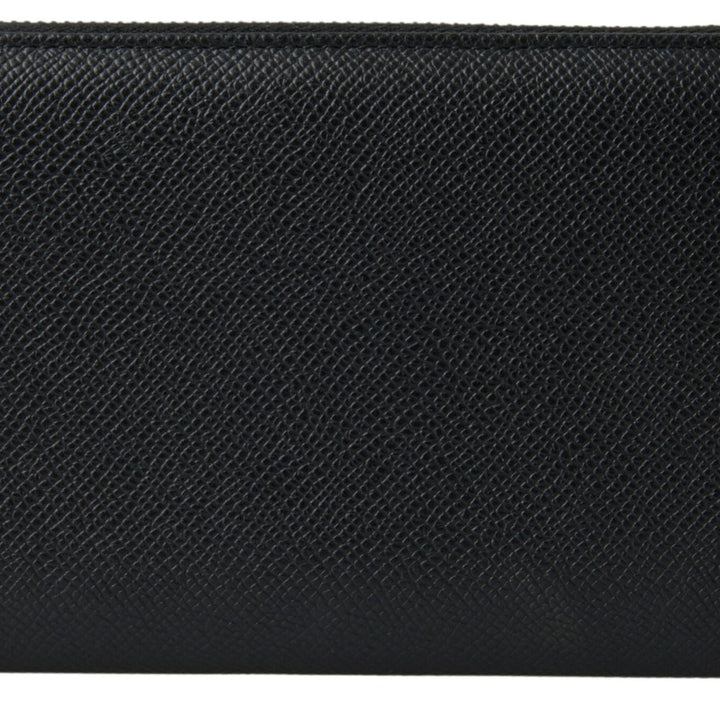 Dolce & Gabbana Black Leather Zip Around Continental Men Wallet