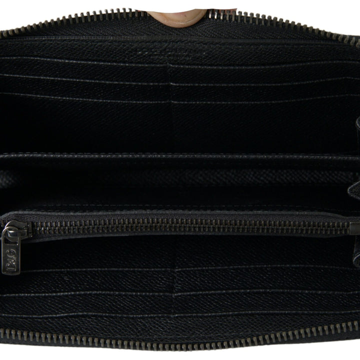 Dolce & Gabbana Black Leather Zip Around Continental Men Wallet