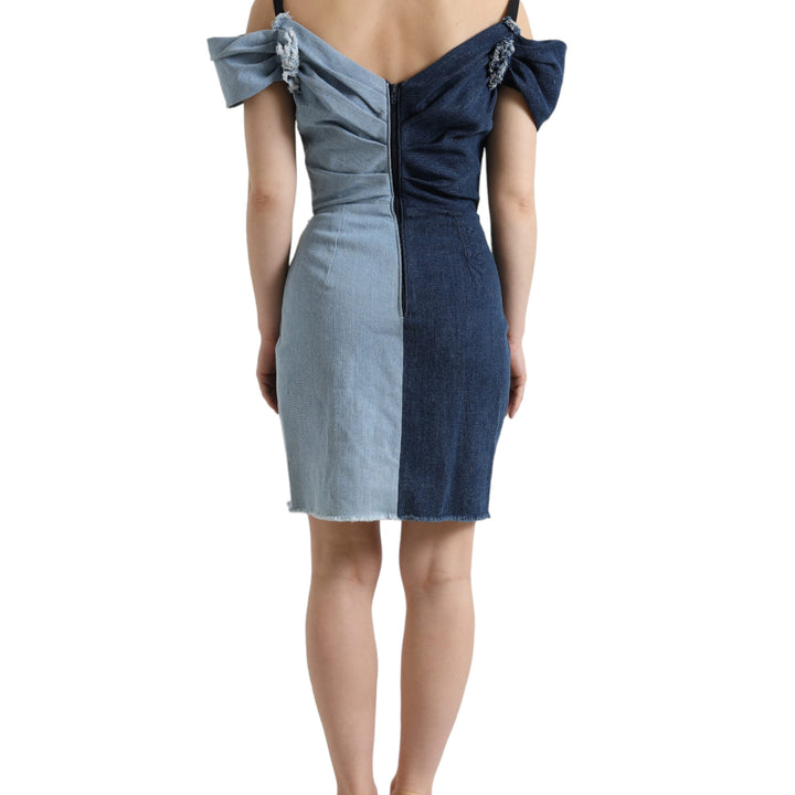 Dolce & Gabbana Blue Patchwork Two Tone Denim Mini Dress