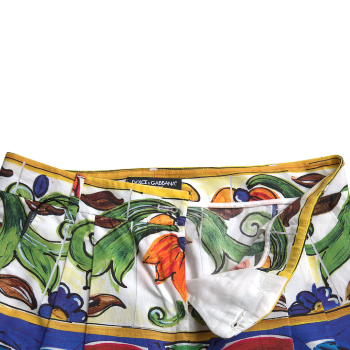 Dolce & Gabbana White Majolica Print Tapered Mid Waist Pants